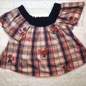 English Factory Plaid Shirt with Printed Flowers